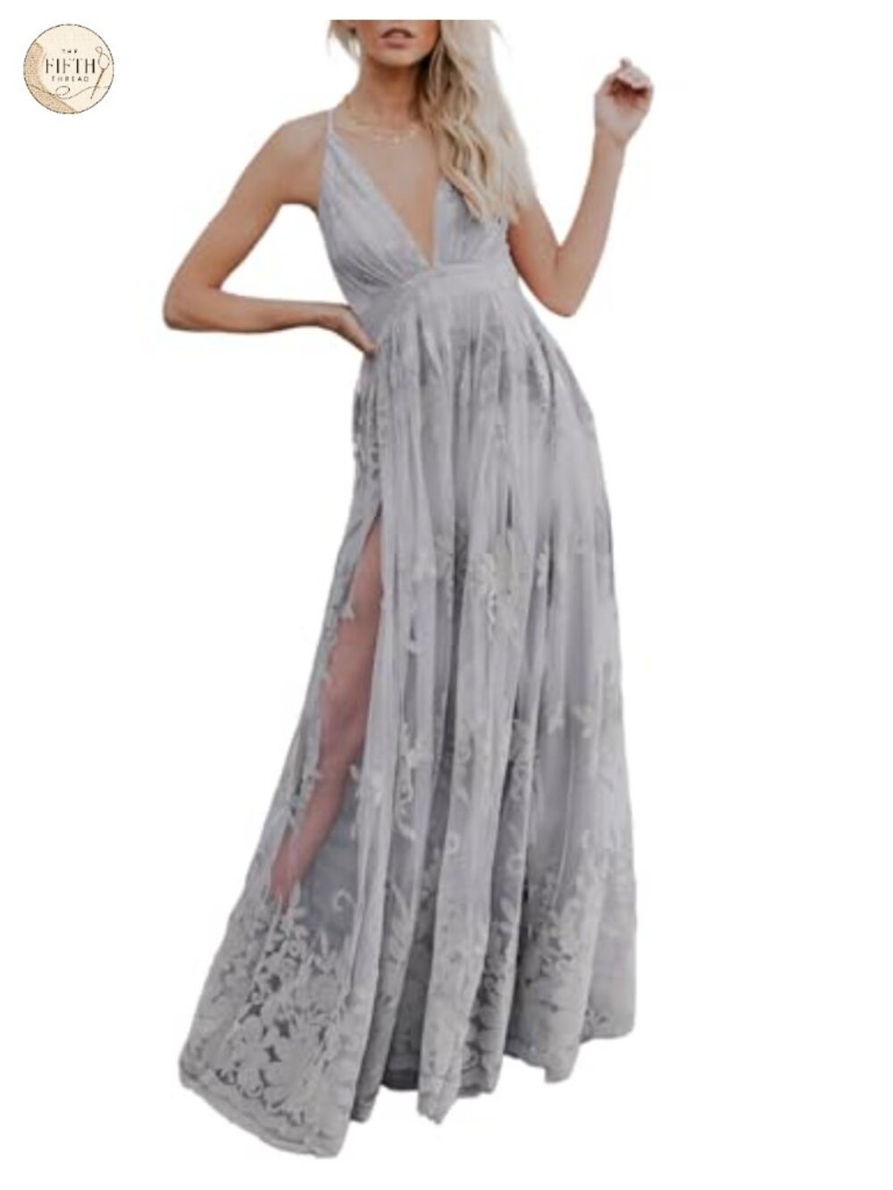 Dokotoo Formal Embroidered Lace Mesh Maxi Dress